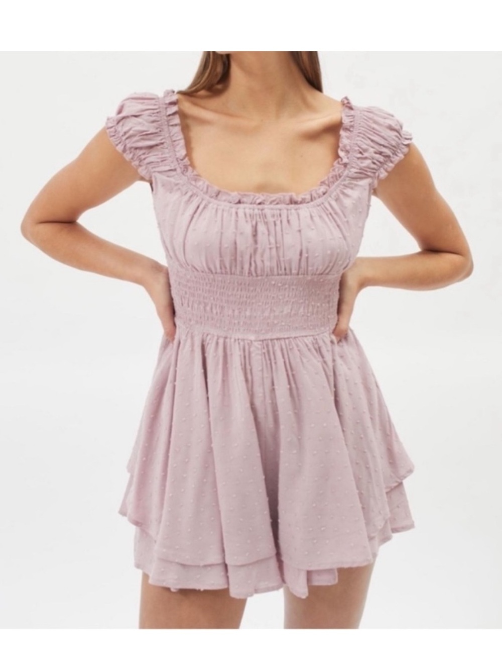 Urban Outfitters Dusty Mauve Smocked Ruffle Romper